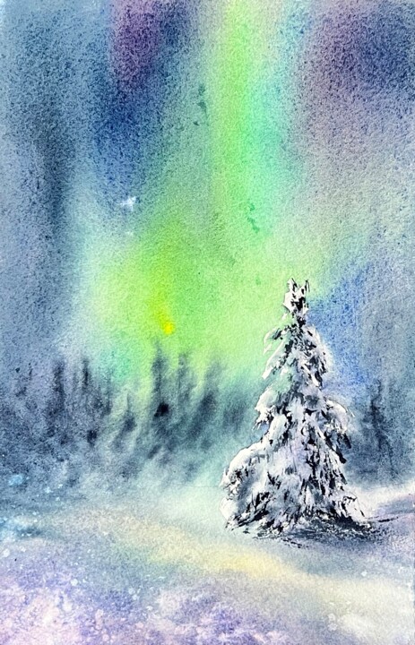 Painting titled "Northern Lights" by Yana Ivannikova, Original Artwork, Watercolor