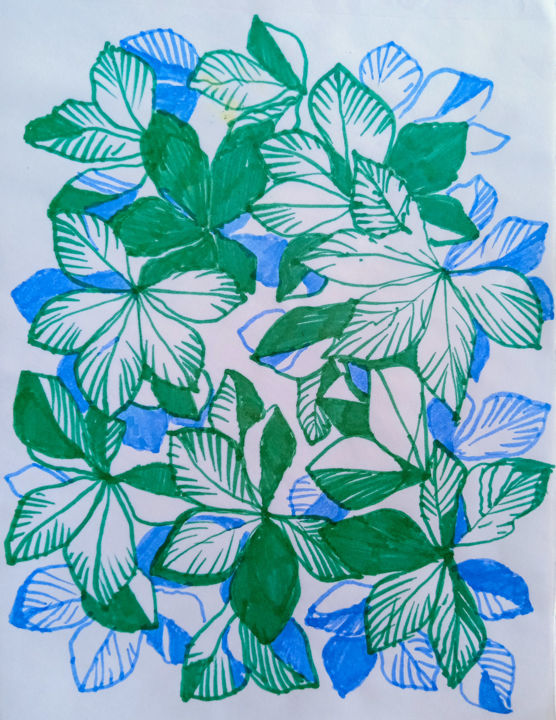 Drawing titled "chesnut leafs" by Yana Koretska, Original Art, Marker