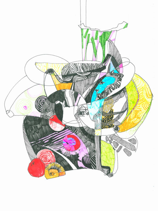 Drawing titled "kitty" by Yana Koretska, Original Art, Gel pen