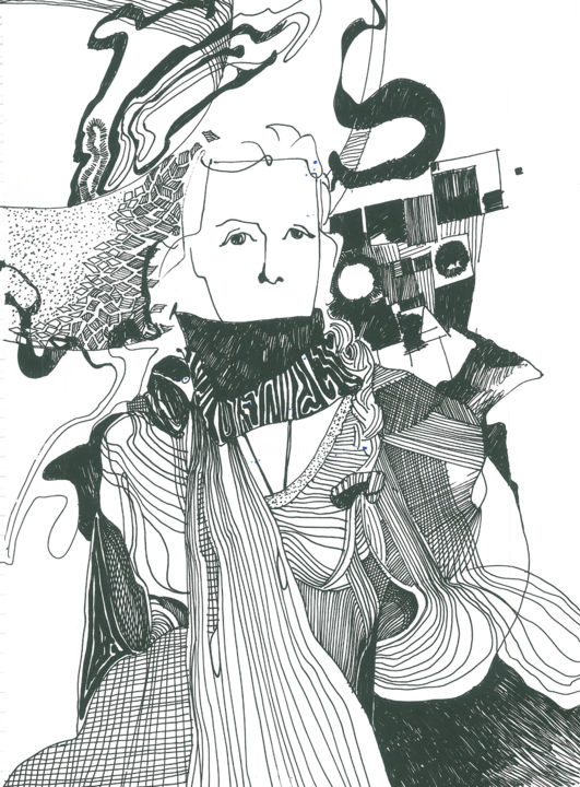 Disegno intitolato "self-portrait1" da Yana Koretska, Opera d'arte originale, Penna gel