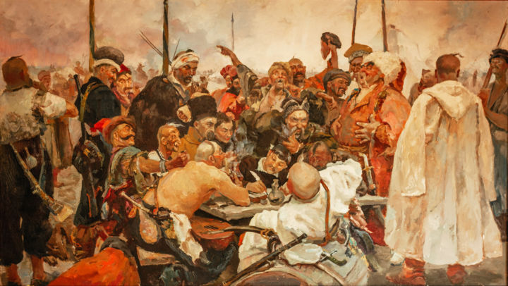 Painting titled "Copying "Cossacks w…" by Yana Koretska, Original Artwork, Oil