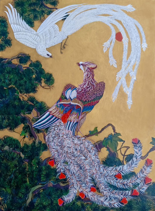 Painting titled "Phoenix birds" by Yana Koretska, Original Artwork, Acrylic