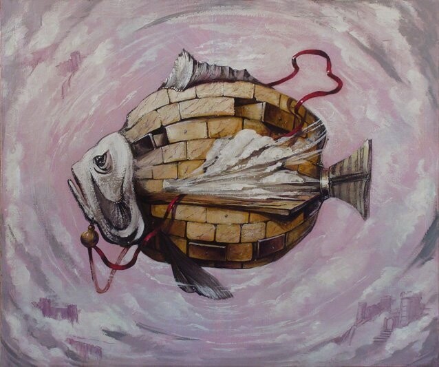 Painting titled "The Fish" by Yana Nersesova, Original Artwork, Oil
