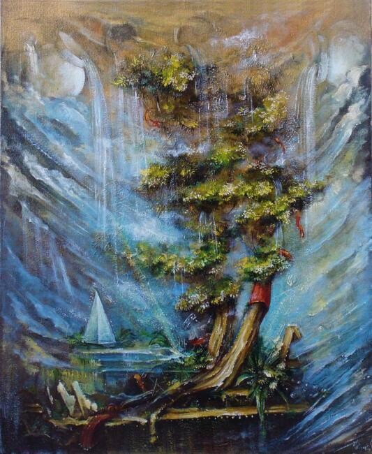 Painting titled "Life tree" by Yana Nersesova, Original Artwork, Oil