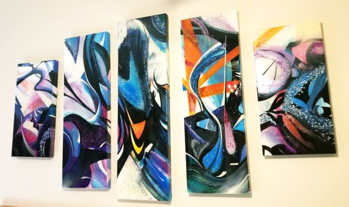 Pintura titulada "Синий и немного ора…" por Yana Rafael, Obra de arte original, Esmalte Montado en Bastidor standard