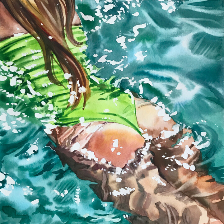 Painting titled "Swimming pool" by Yana Salnikova, Original Artwork, Watercolor