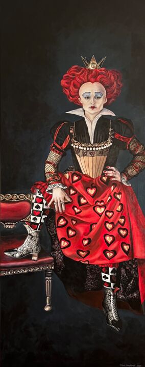 Painting titled "Queen of Hearts" by Yana Samborak, Original Artwork, Acrylic Mounted on Wood Panel
