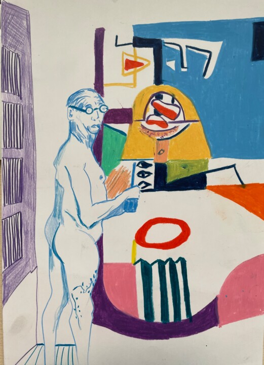 Dessin intitulée "Le Corbusier drawing" par Yana Sviatkina, Œuvre d'art originale, Pastel