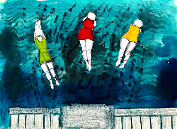 Drawing titled "Swimmers" by Yana Sviatkina, Original Artwork, Digital Print