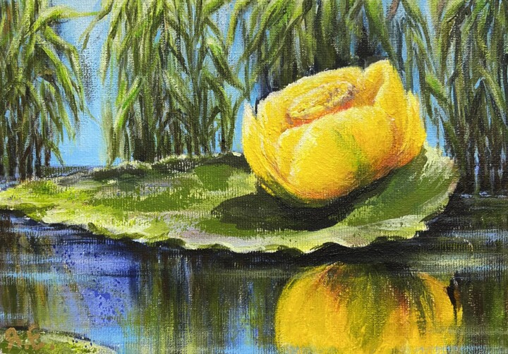 Malarstwo zatytułowany „“Yellow water lily”…” autorstwa Yana Yeremenko, Oryginalna praca, Akryl