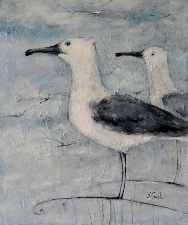Картина под названием "Seagulls" - Yana Medow, Подлинное произведение искусства, Масло