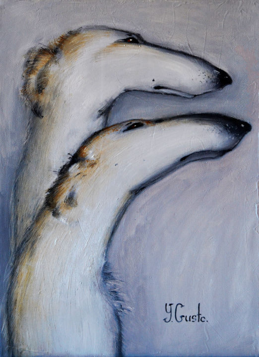 Ζωγραφική με τίτλο "Greyhound" από Yana Medow, Αυθεντικά έργα τέχνης, Λάδι