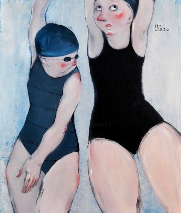 Painting titled "Swimmers" by Yana Medow, Original Artwork, Acrylic