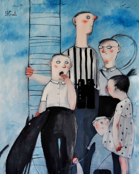 Painting titled "Ladder" by Yana Medow, Original Artwork, Oil