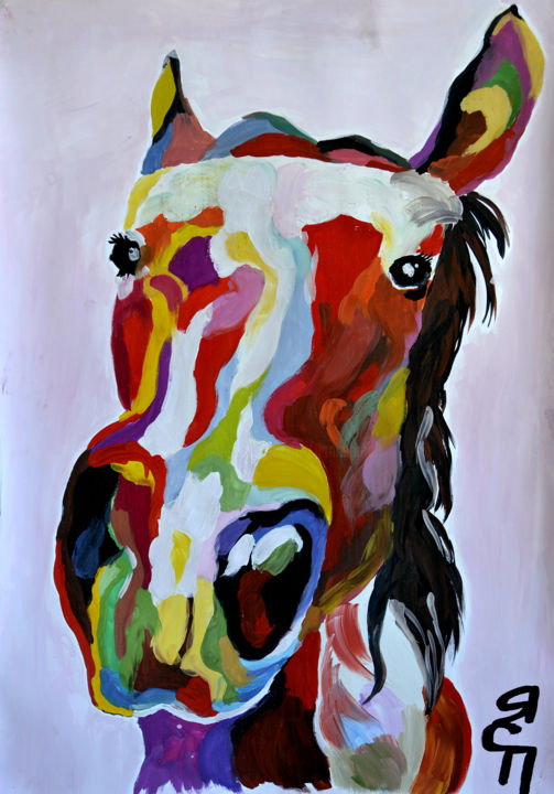 Painting titled "Cheval" by Yanka, Original Artwork, Gouache