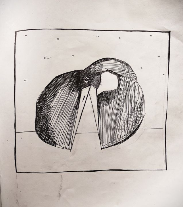 Drawing titled "bird - scissors" by Yanka, Original Artwork, Ink