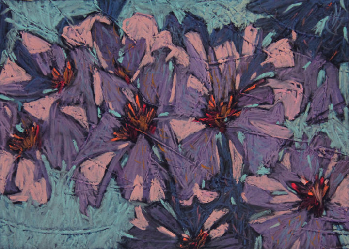 Rysunek zatytułowany „PURPLE FLOWERS” autorstwa Leonova Natalia, Oryginalna praca, Pastel