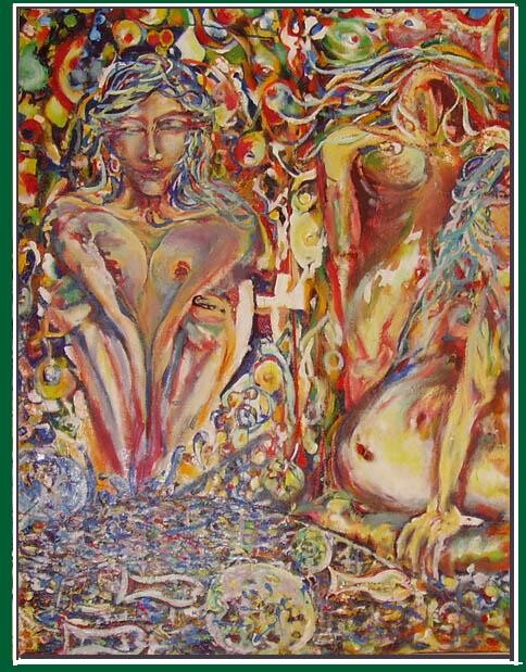 Painting titled "3 womans and A Horse" by Yan D-Soloh, Original Artwork, Oil