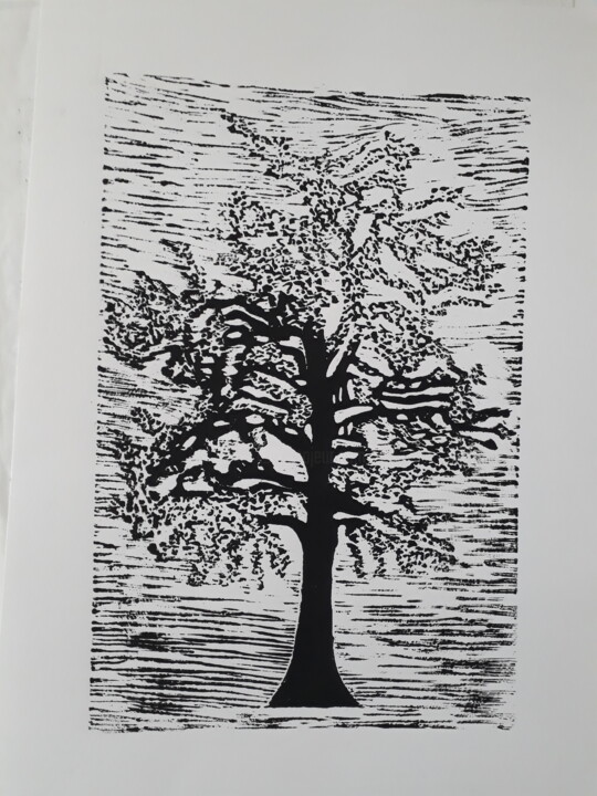 Отпечатки и Гравюры под названием "Linogravure Arbre 5" - Yanek Chomicki, Подлинное произведение искусства, Линогравюры