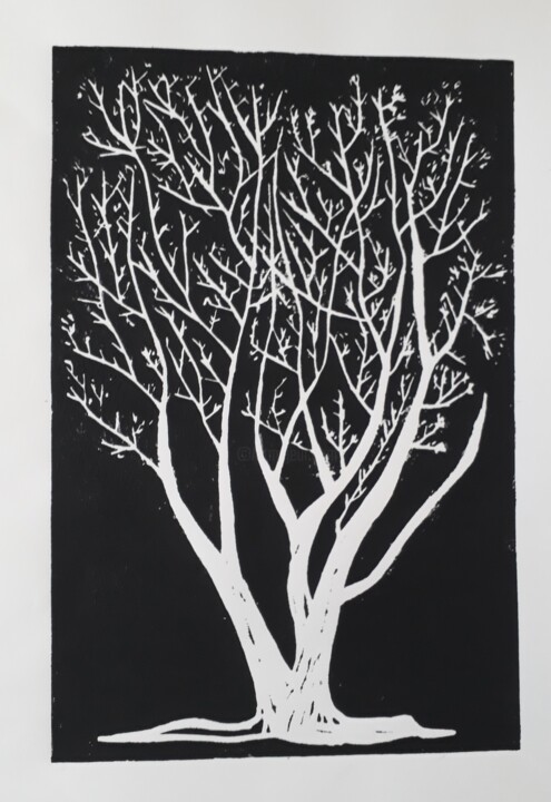 Εκτυπώσεις & Χαρακτικά με τίτλο "Linogravure Arbre 9" από Yanek Chomicki, Αυθεντικά έργα τέχνης, Χαρακτικά σε λινόλαιο
