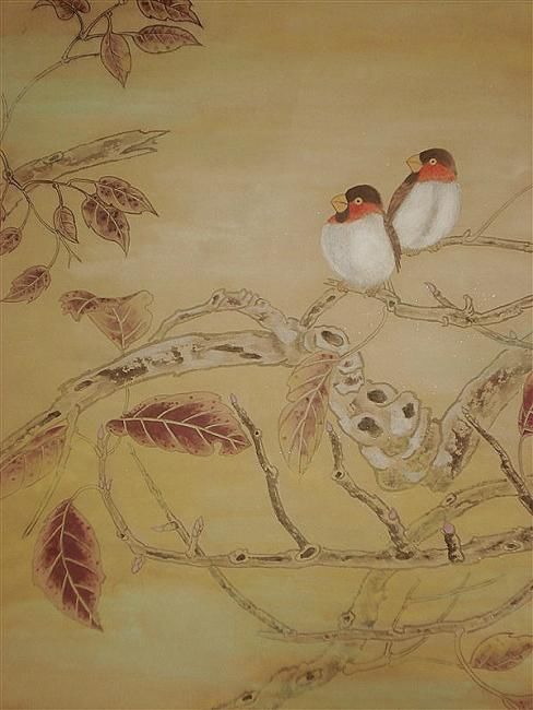 Schilderij getiteld "Birds" door Feng Ling, Origineel Kunstwerk, Olie