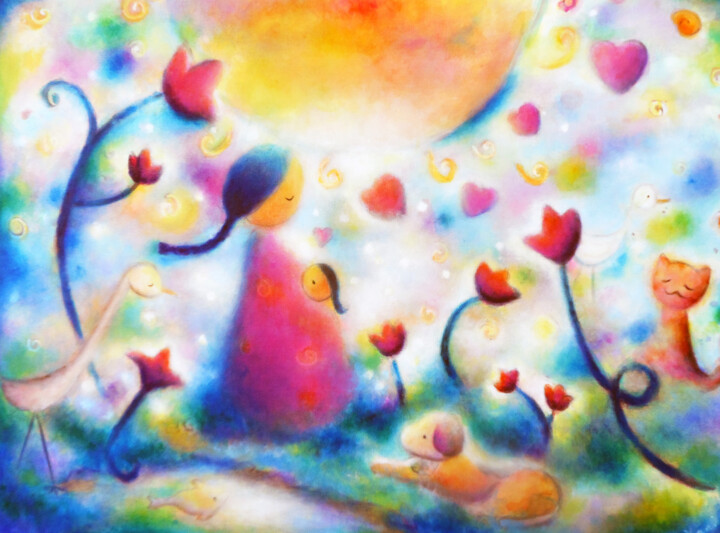 Картина под названием "Florecimiento" - Yani Adrian, Подлинное произведение искусства, Акрил Установлен на Деревянная рама д…