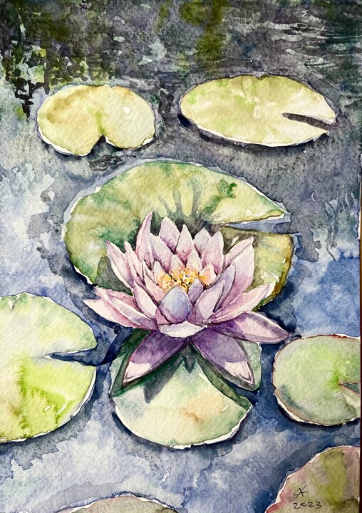 Картина под названием "Lotus" - Yanina Kalinichenko, Подлинное произведение искусства, Акварель