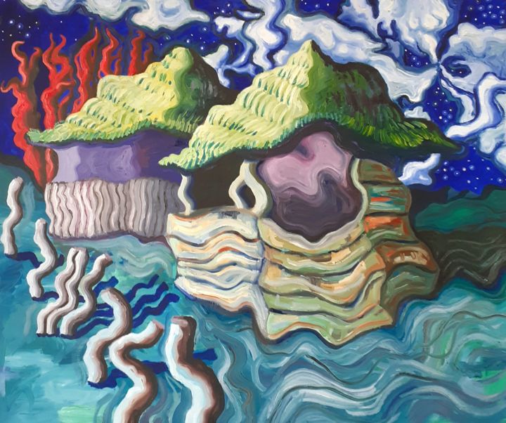 Peinture intitulée "noche nómada" par Yan Cue, Œuvre d'art originale, Huile
