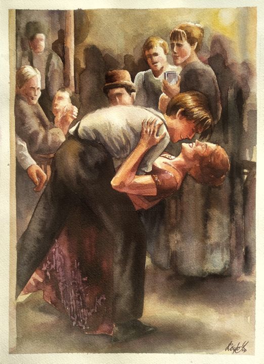 Painting titled ""Джек и Роуз. Ирлан…" by Iana Koilo, Original Artwork, Watercolor