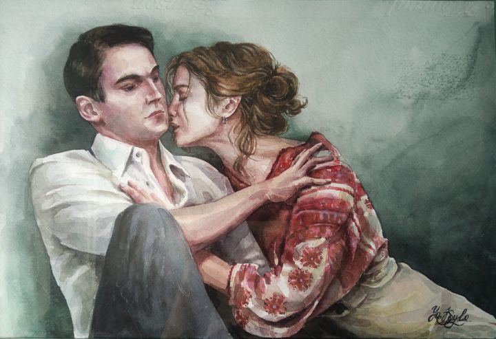 Painting titled "Влюблённые" by Iana Koilo, Original Artwork, Watercolor
