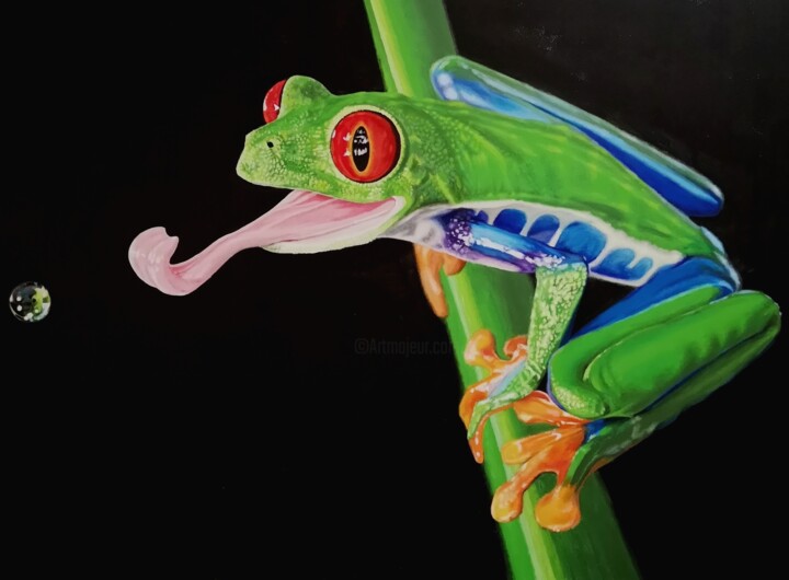 Картина под названием "Frog" - Yann Comtat, Подлинное произведение искусства, Акрил