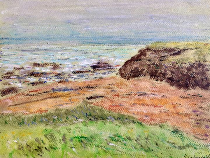 Painting titled "Autre plage à St Gi…" by Bobdiyann, Original Artwork, Pastel