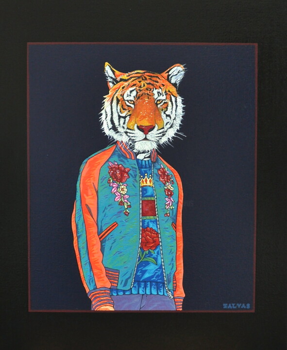 Malarstwo zatytułowany „Tiger in a Spotlight” autorstwa Yann Michael Talvas, Oryginalna praca, Akryl