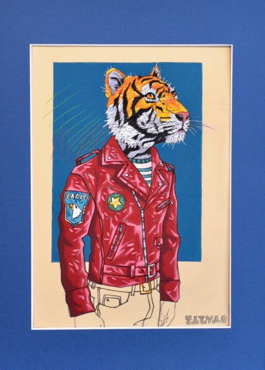 Drawing titled "Red Tiger 2" by Yann Michael Talvas, Original Artwork, Acrylic