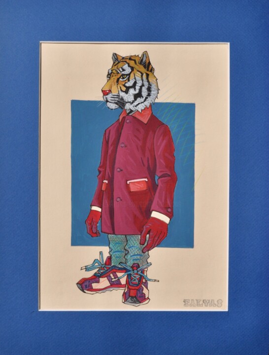 Dibujo titulada "Tender Tiger 2" por Yann Michael Talvas, Obra de arte original, Acrílico