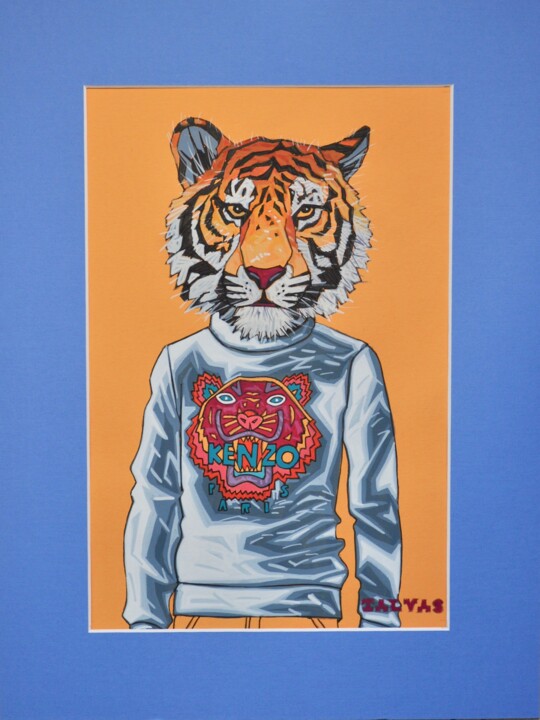 Drawing titled "Wild Tiger" by Yann Michael Talvas, Original Artwork, Acrylic