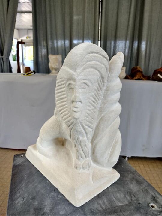 Sculpture titled "Le Lion de Chaumont" by Yann Raufaste (YASKA), Original Artwork, Stone