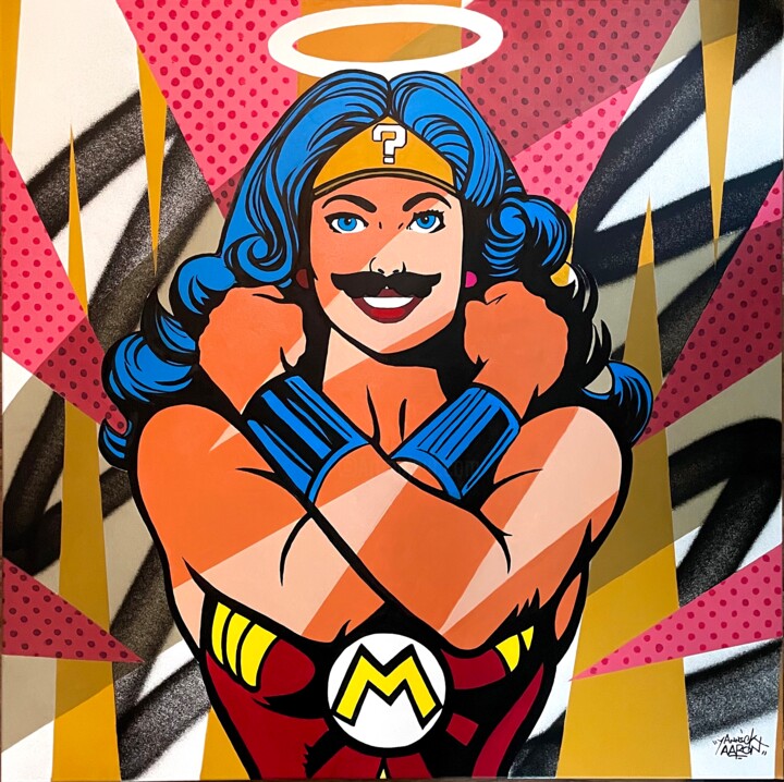 Painting titled "WonderMario" by Yannick Aaron, Original Artwork, Acrylic Mounted on Wood Stretcher frame
