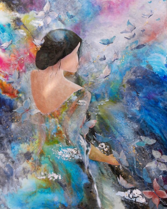 Pittura intitolato "" Une femme qui rêv…" da Yannick Bernard, Opera d'arte originale, Smalto Montato su Telaio per barella i…