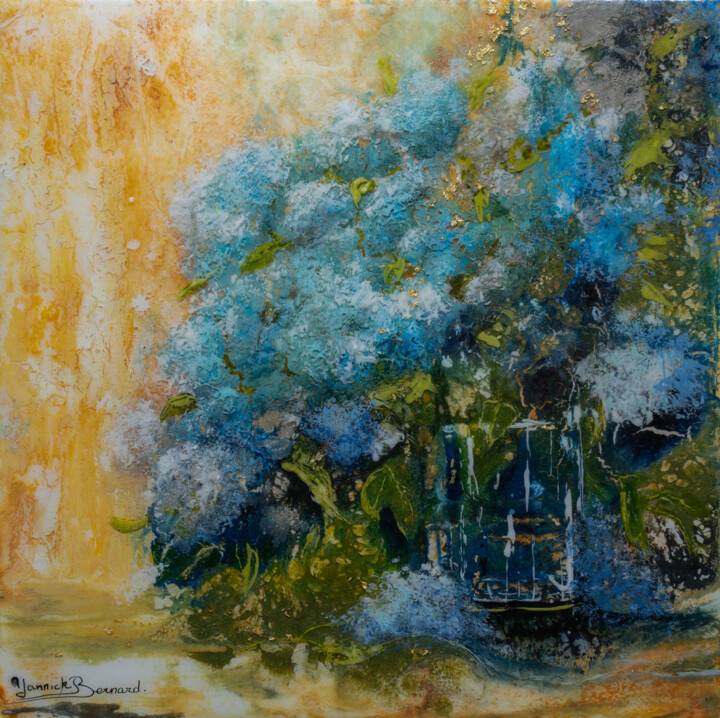 Peinture intitulée "Fleurs bleues" par Yannick Bernard, Œuvre d'art originale, Laque Monté sur Châssis en bois