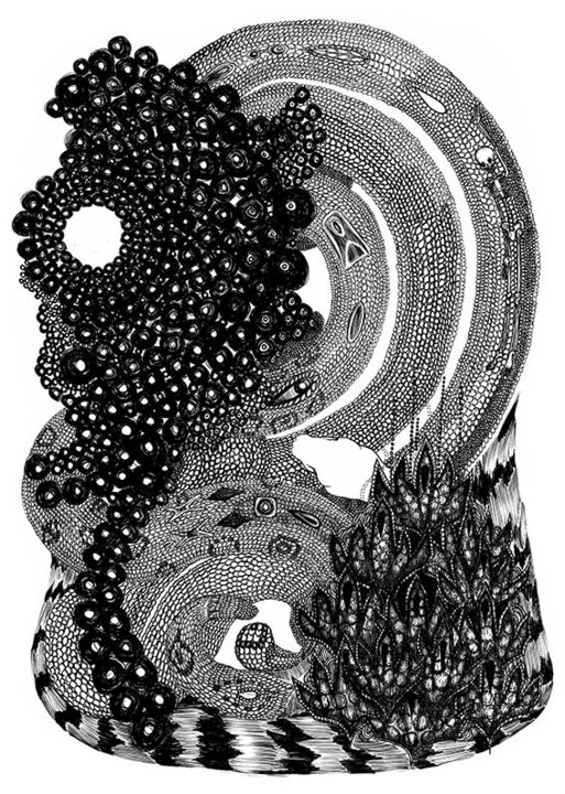 Drawing titled "Serpent de corail" by Yannick Duriez, Original Artwork, Ink
