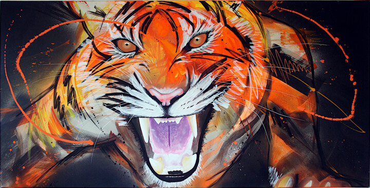 Malerei mit dem Titel "Tiger Jojo" von Yannick Leniger, Original-Kunstwerk, Acryl