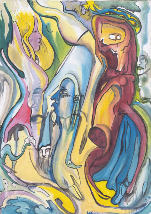 Peinture intitulée "danse pourpre" par Yanosky, Œuvre d'art originale, Huile