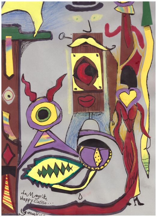 Collagen mit dem Titel "de magritte happy c…" von Yanosky, Original-Kunstwerk, Collagen