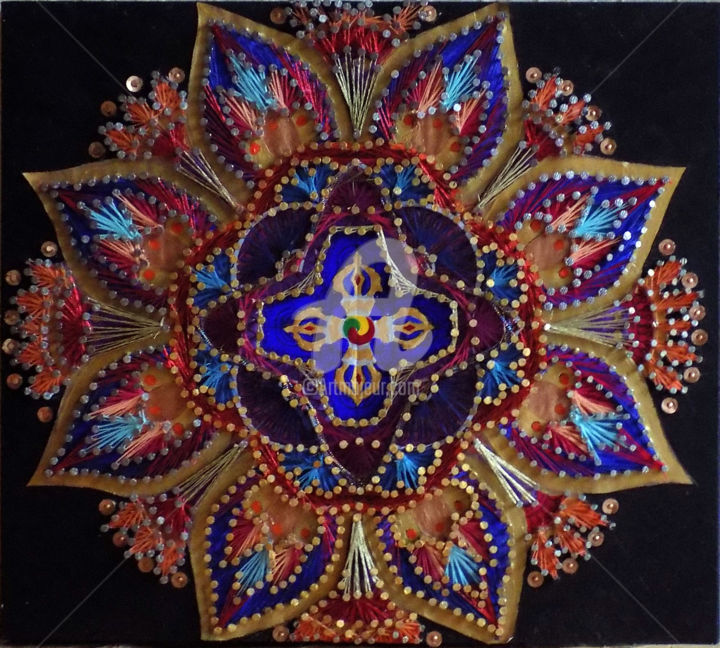 Art textile intitulée "SakyaNgor" par Muriel Courtioux, Œuvre d'art originale, Fil