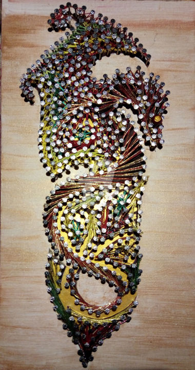 Textile Art titled "DRAGON" by Muriel Courtioux, Original Artwork, Acrylic