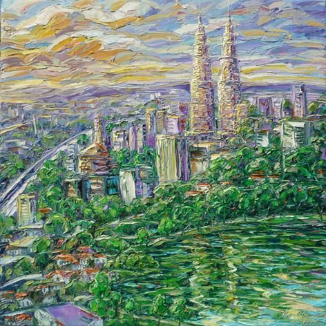 Pittura intitolato "City In Morning" da Yap Kim Boon, Opera d'arte originale