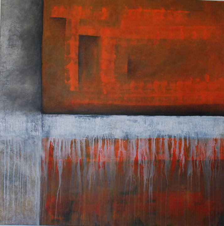 Painting titled "orange-coule-80x80c…" by Yarka Gumy, Original Artwork, Oil