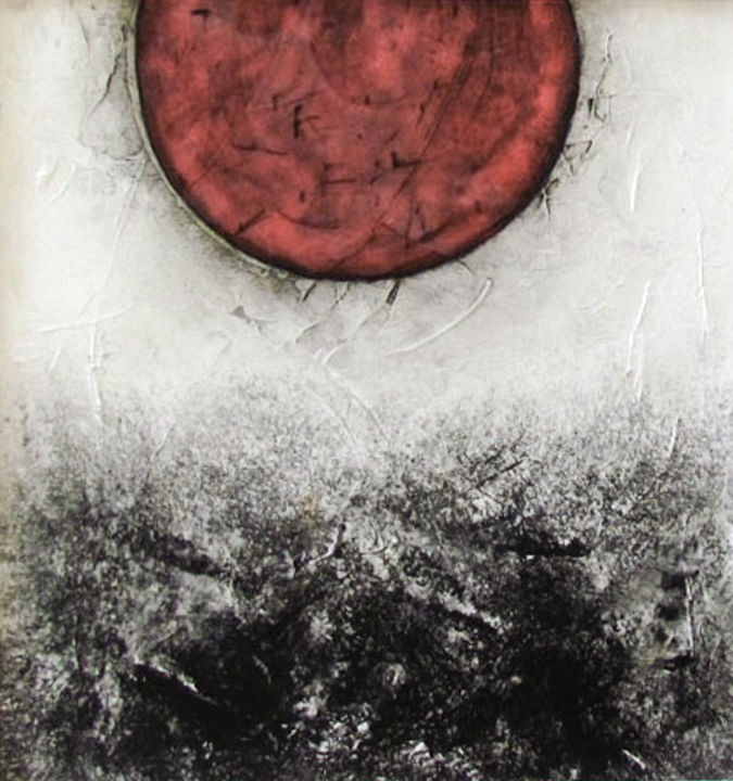 Peinture intitulée "soleil-rouge-cire-2…" par Yarka Gumy, Œuvre d'art originale, Autre