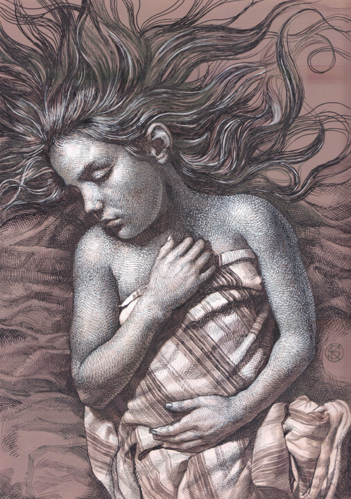 Drawing titled "The child's dreams 3" by Yaroslav Kurbanov, Original Artwork, Marker Mounted on Cardboard